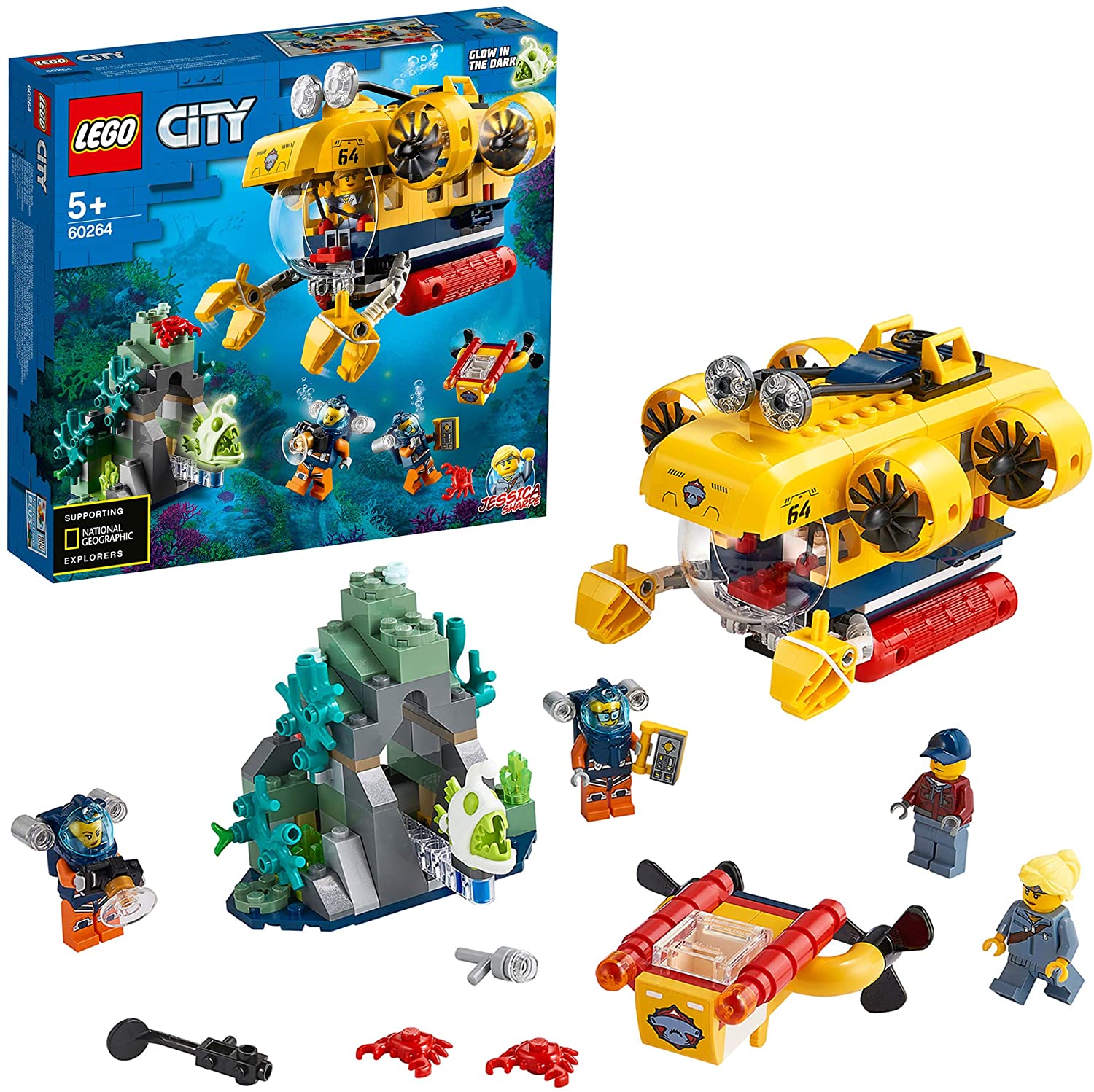 LEGO City Oceans Sottomarino da Esplorazione Oceanica, Playset Avventure Acquatiche per i Bambini, 60264