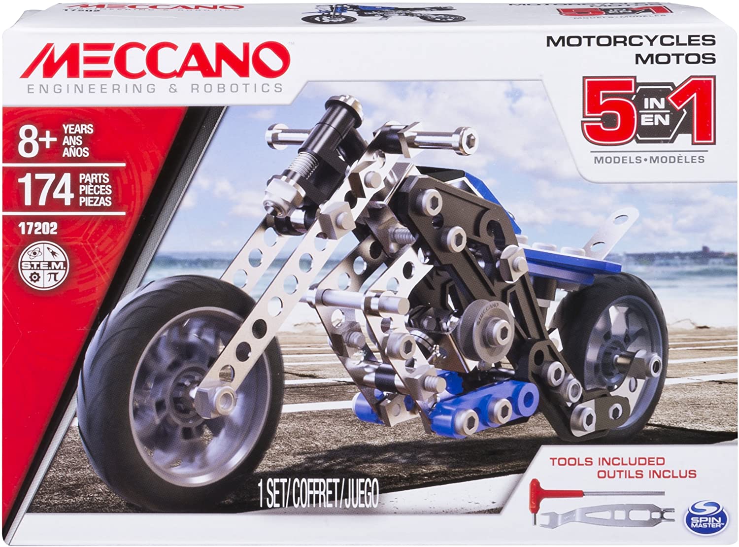 MECCANO- Set 5 Modelli Motocicletta, Pezzi in Metallo, 174, 6036044