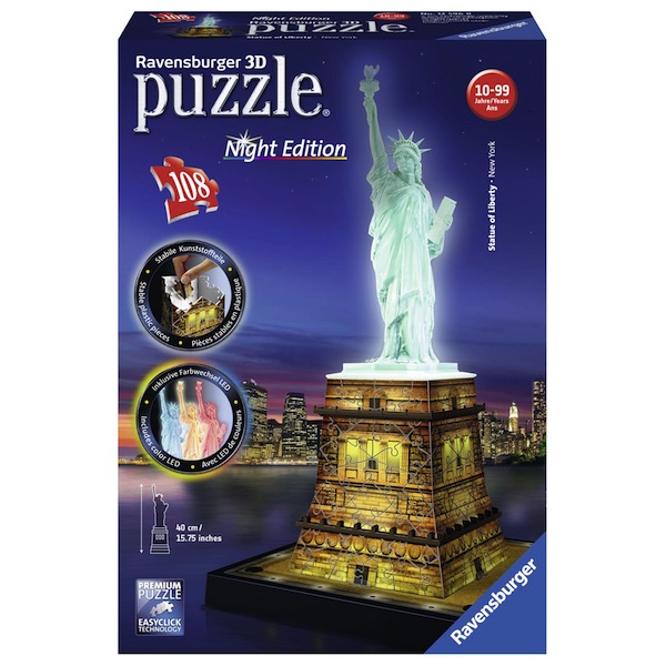 Ravensburger 125968 – Puzzle 3D Statua della Liberta’ Night Edition